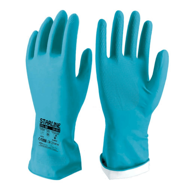 Starline STL-38 Doğal Kauçuk Kimyasal Eldiven – 38 cm Uzun, EN ISO 374 Uyumlu, Kaydırmaz Koruma